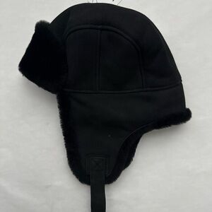 Ugg Black Suede Fur Trapper Hat